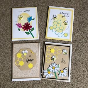 Bee themed hand stamped notecards.